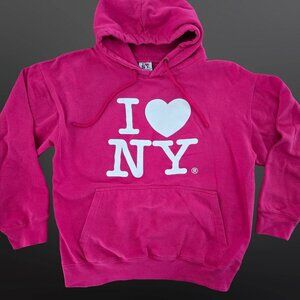 Vintage Y2K I Love NY New York Hoodie Pink Size S Pullover Sweatshirt  Licenced